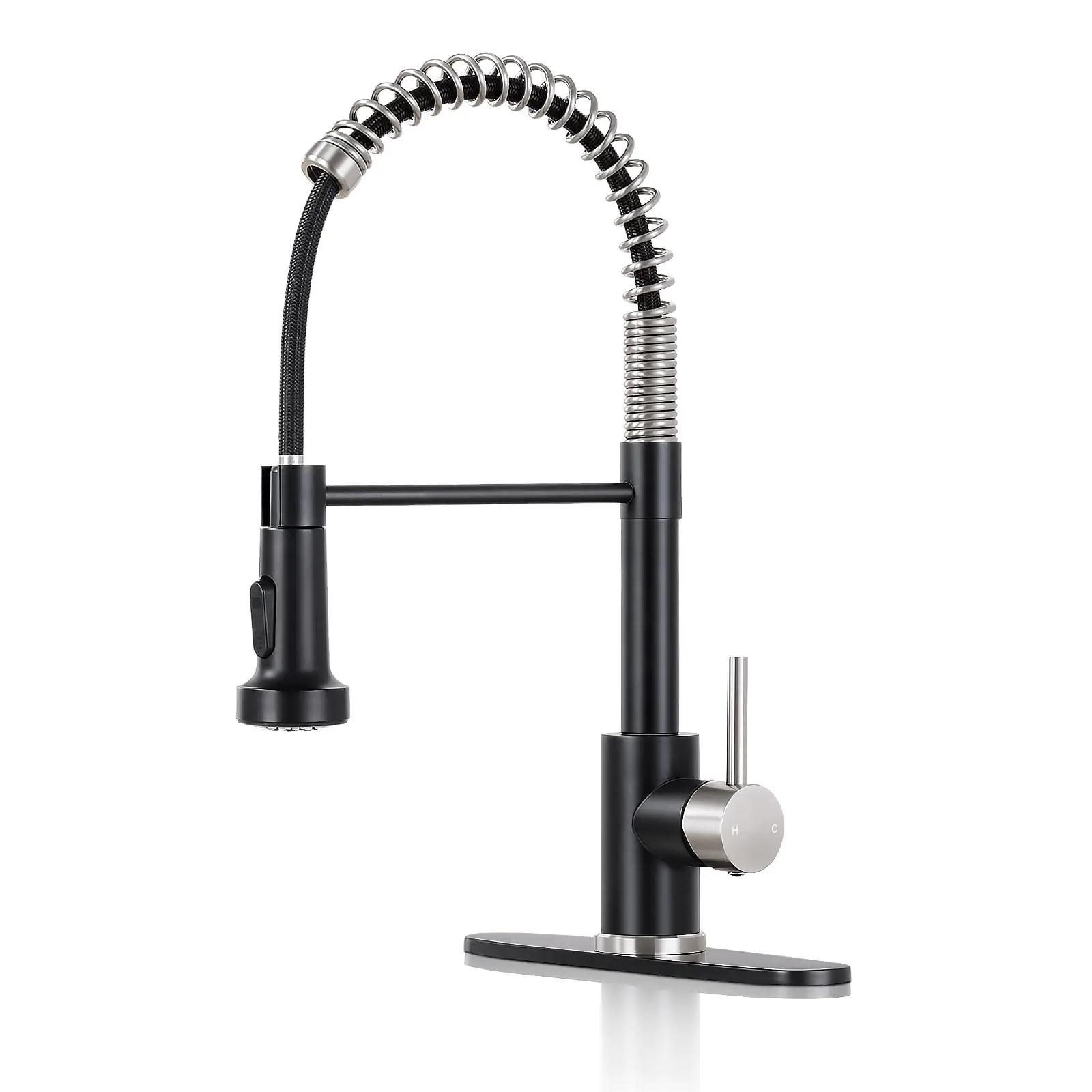 Modern Stainless Steel 2 in 1 Pull Out Down Kitchen Sink Taps Mixer Basin Faucets Black Spring