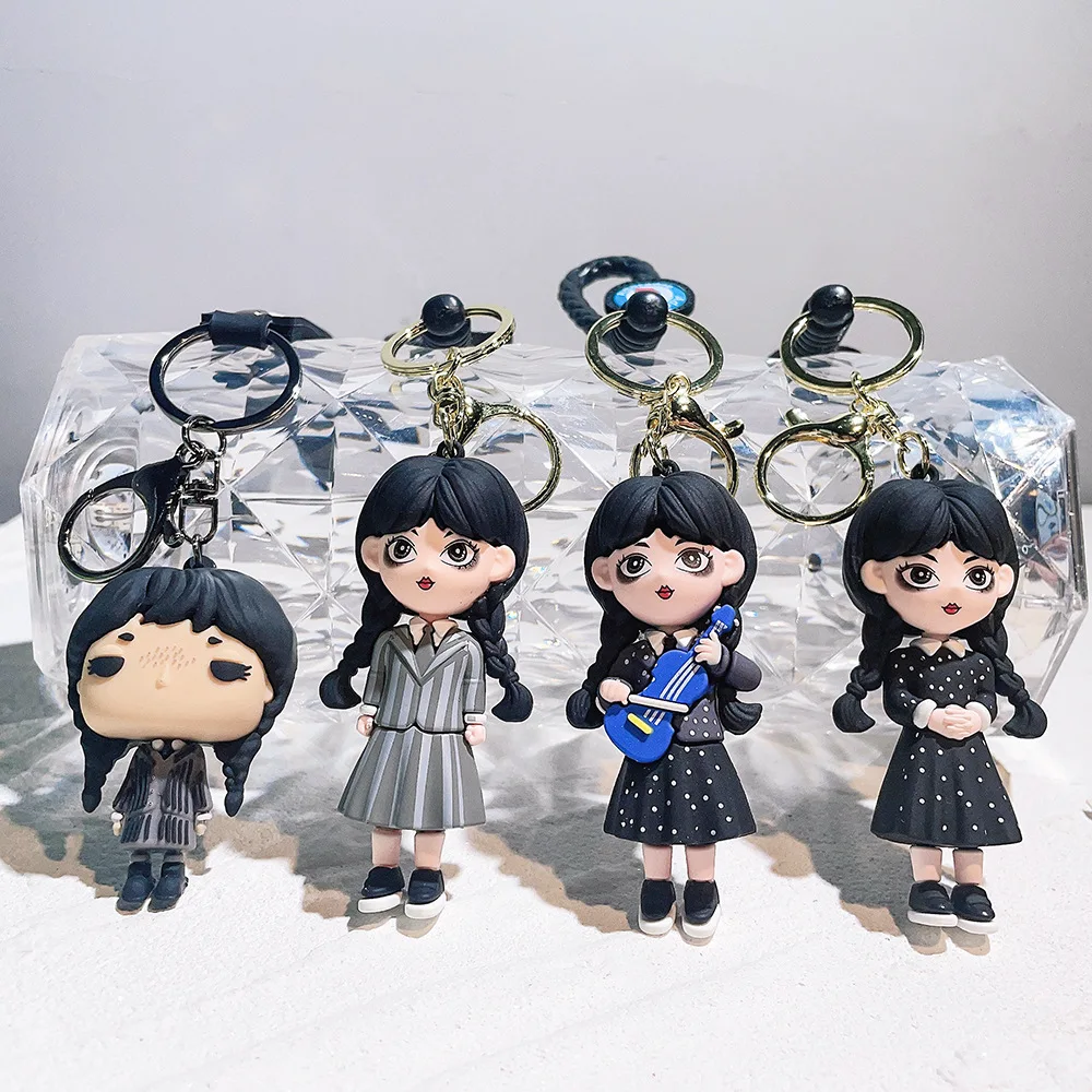 Hot Sale The Addams Family Key Chain 3D Soft Silicone Wednesday Keychains PVC Figure Adams Pendant Keychain for Kids Gift