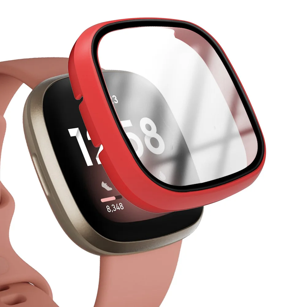 2 In 1 Watch Band Parts Case Cover For Fitbit Versa 3 /Sense PC Watch Frame Case Tempered Glass Screen Protector