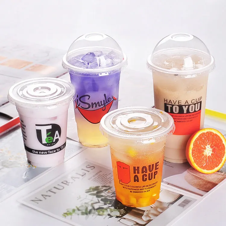 Custom Logo Printed Clear 12,16,20,24oz Pp Pet Transparent Disposable PET Plastic Boba tea coffee Cups With Lid