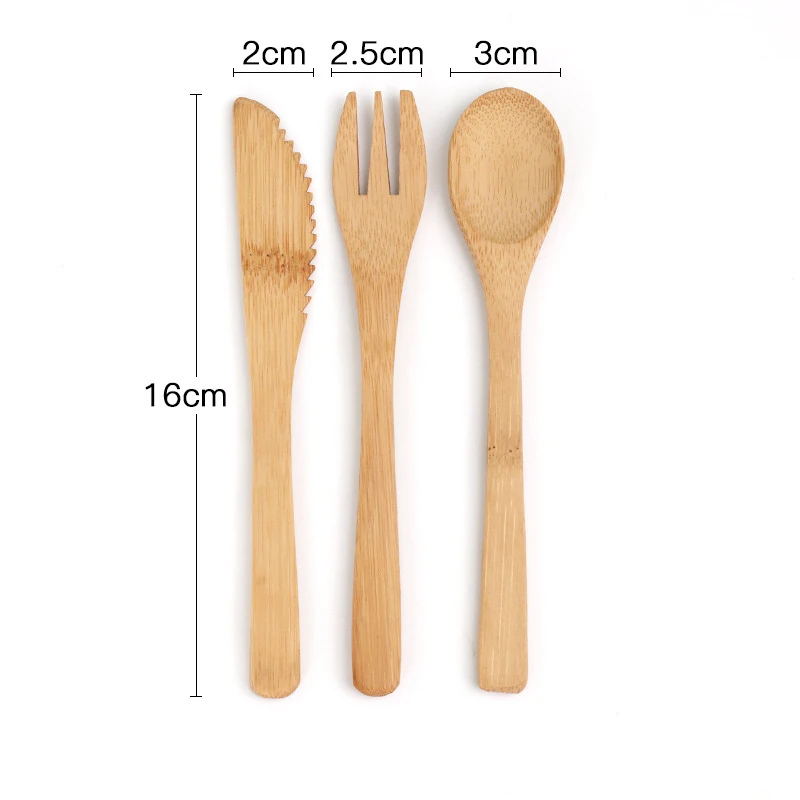 In bulk eco friendly silverware wooden utensil flatware reusable travel spoon knife fork kit bamboo cutlery set