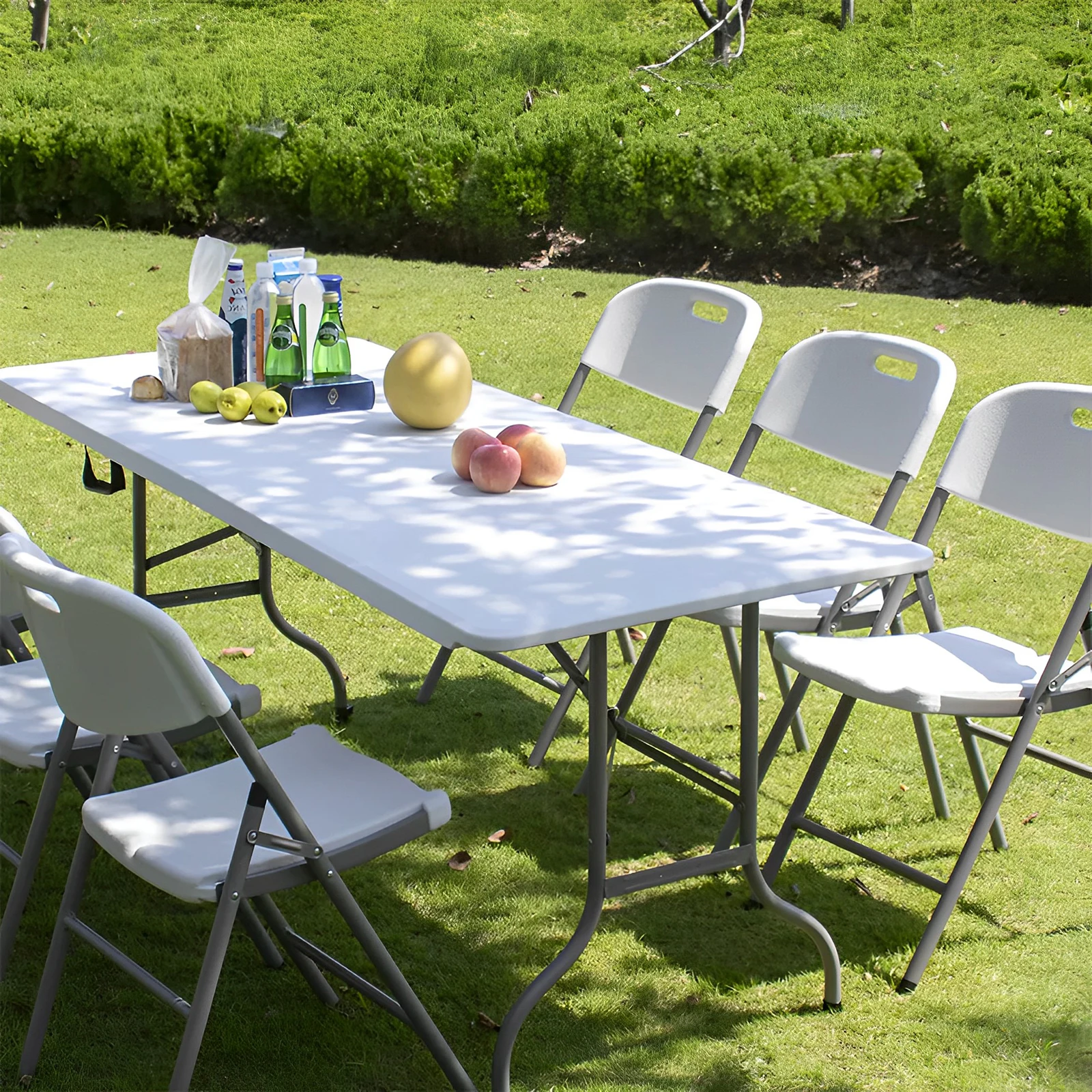 High Quality 8-10people Garden Party Rental 6ft 8ft Plastic White Folding Table and Chairs Set for events