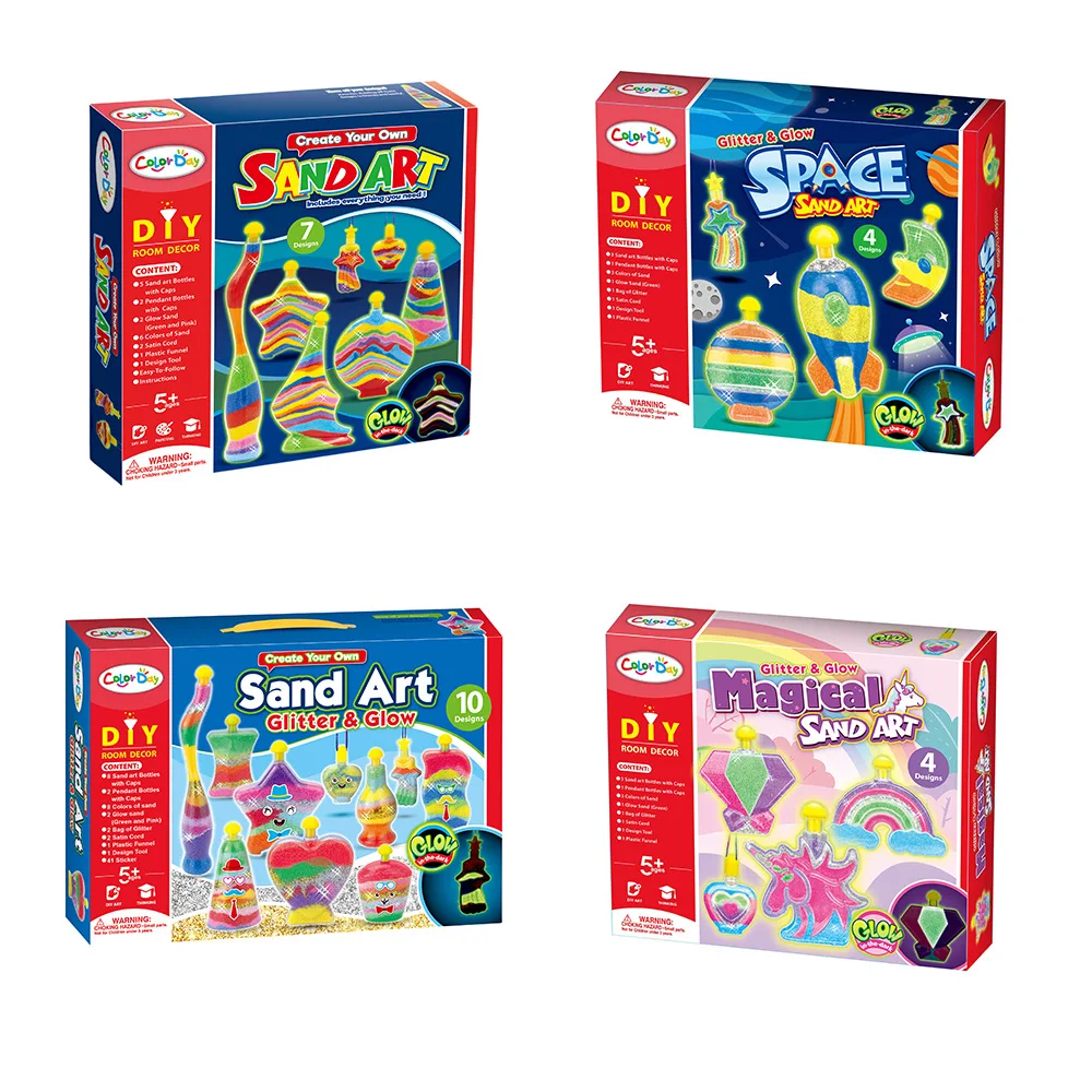 Cross-border hot selling children creative luminous DIY color sand bottle handmade sand painting educational toys