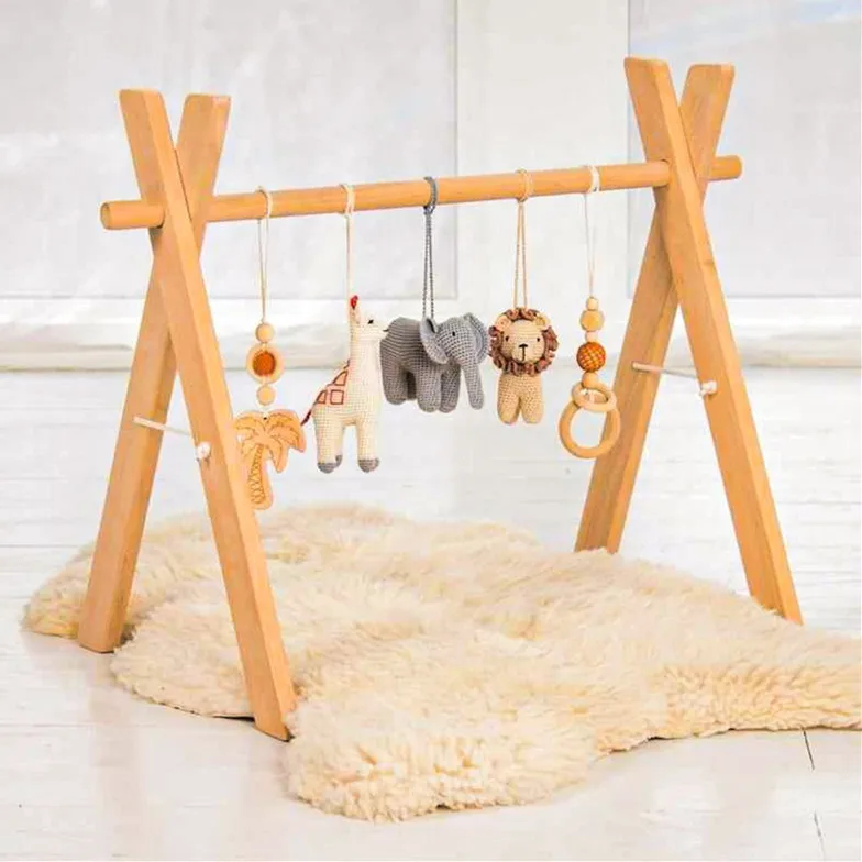 Winning Design Activity Baby Gym Wooden Fitness Frame Toys Play Hanging Crochet Hanging Dolls Beech Play Foldable Gym Wood Toy
