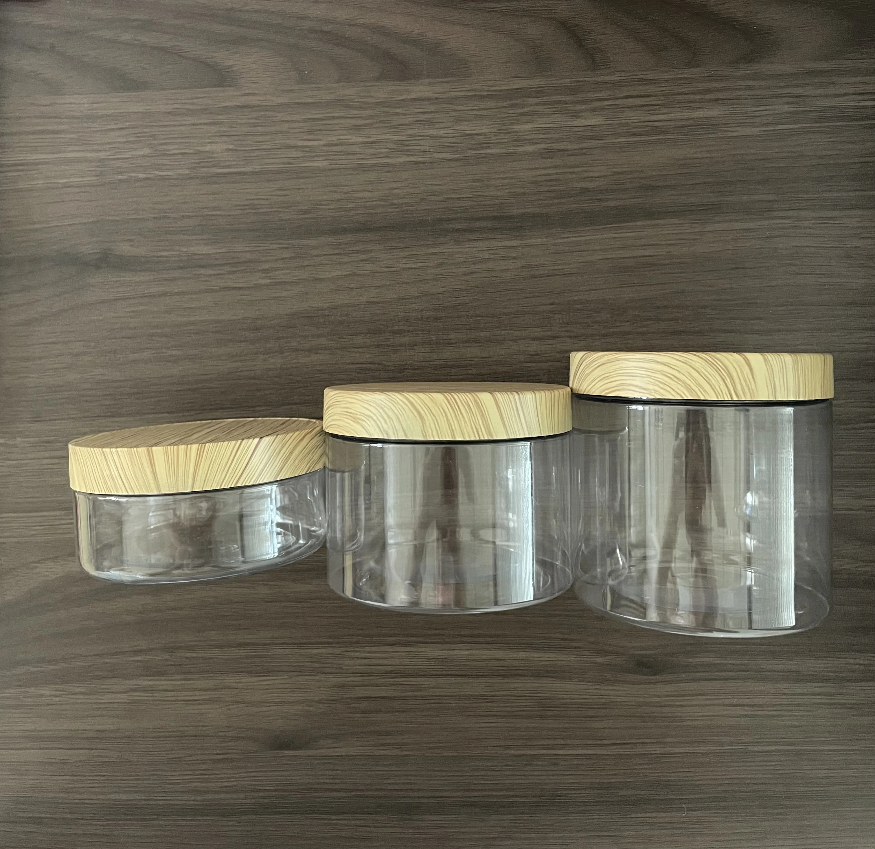 5oz 6oz 8oz 10oz 12oz 14oz 15oz 20oz 32oz  PET Plastic Jars With Bamboo Wooden Printing PP lid
