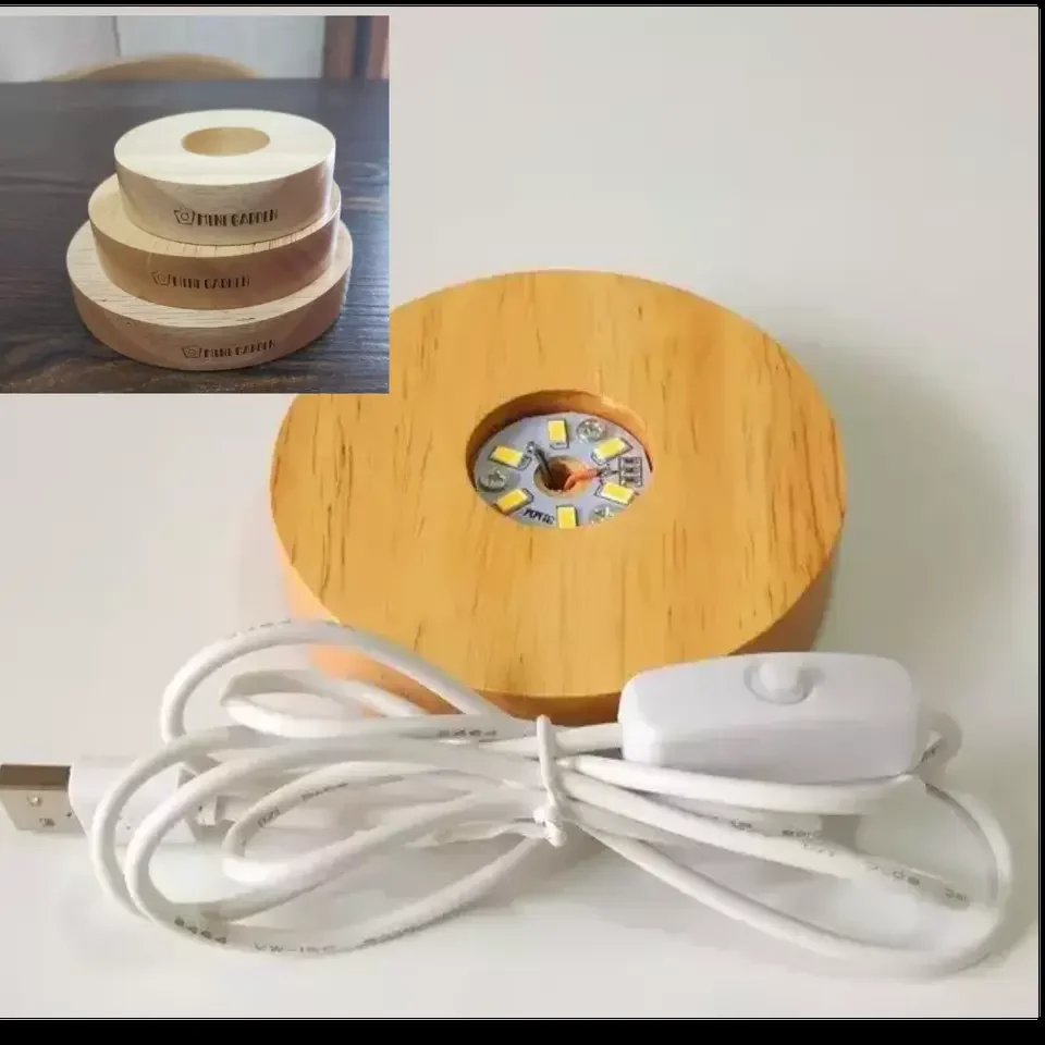Cheap Warm White Wooden Round Shape Led Lamp Base for Led Light Holder Crystal Display Base Stand