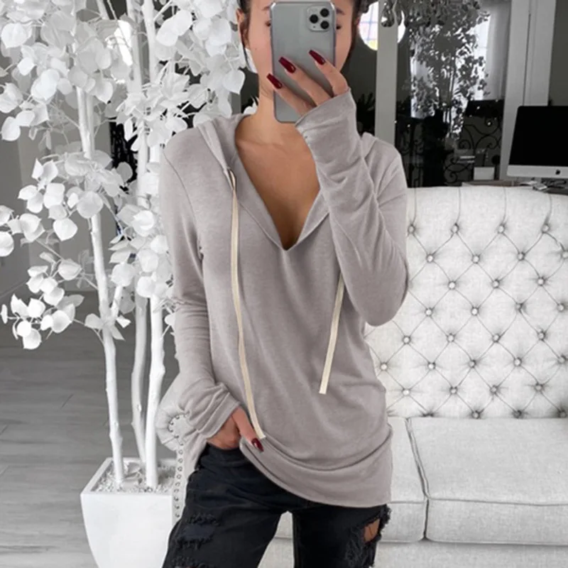 Одноцветная Толстовка на шнурке с v-образным вырезом на осень и зиму, пушистая толстовка с капюшоном на заказ с вышитым логотипом