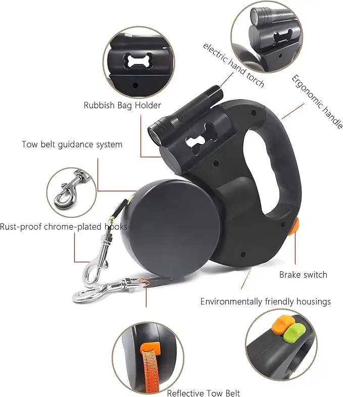 Dog Leash Double Head Design Automatic Retractable Dog Leash Innovative and Convenient Pet  Equipment Dog Walking Tool