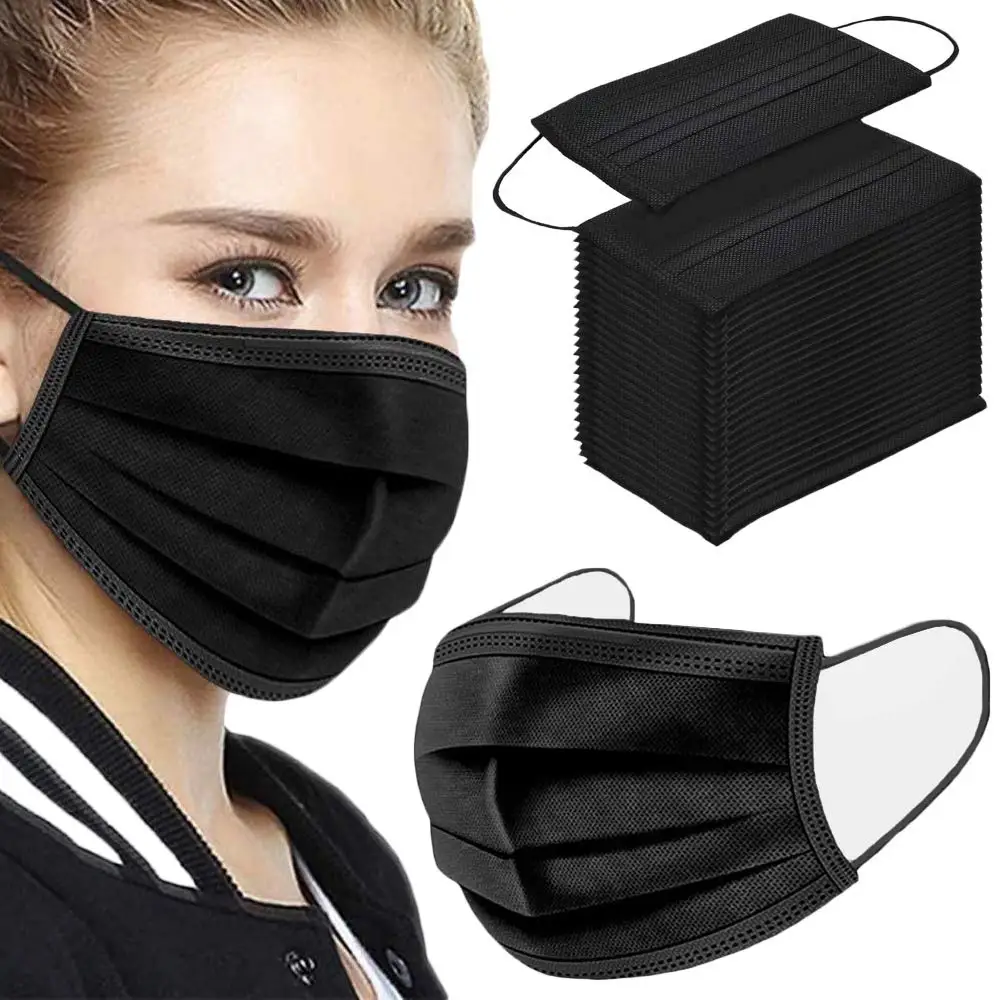 Man and Woman Same Style Black Black colors Color 3 Ply 50 Packs Disposable Facemask Filter Protection Face Mask