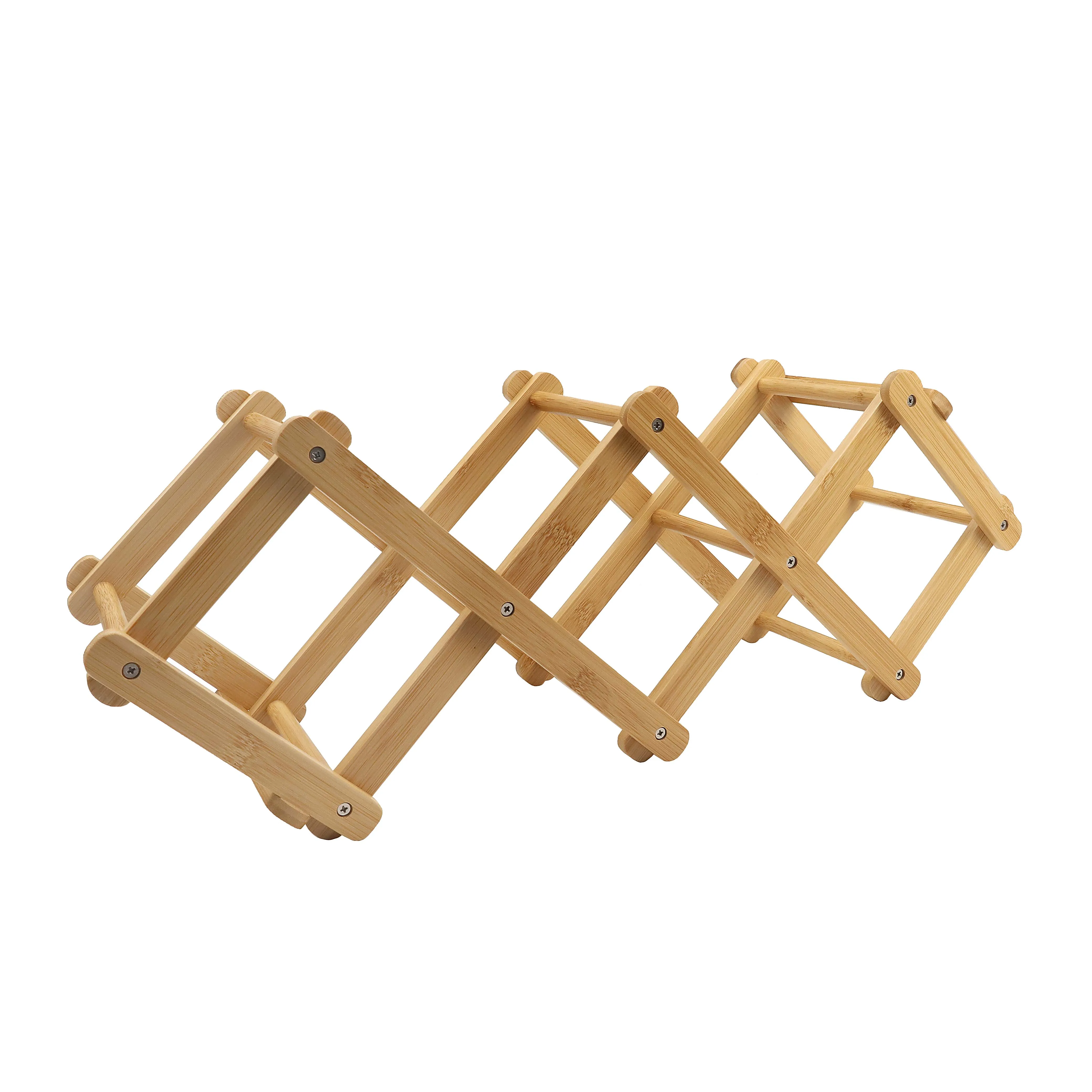 Free Standing Bamboo Foldable Kitchen Wine Bottles Rack Holder Storage