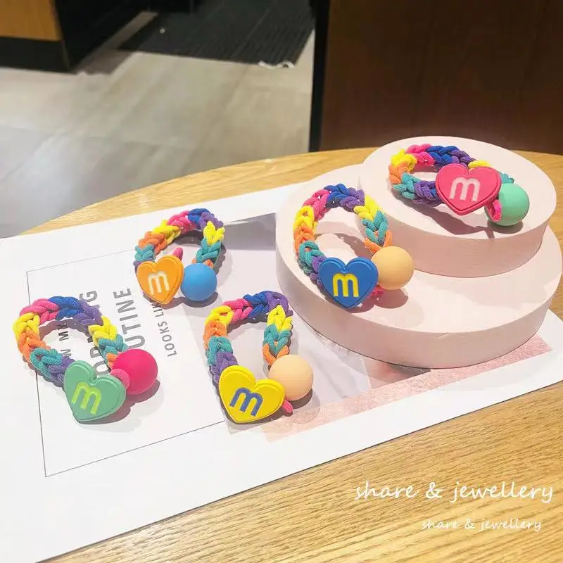 Оптовая продажа, милая вязаная повязка для волос в корейском и японском стиле с милым сердечком, яркие цветные Повязки Для Волос, женские аксессуары для волос