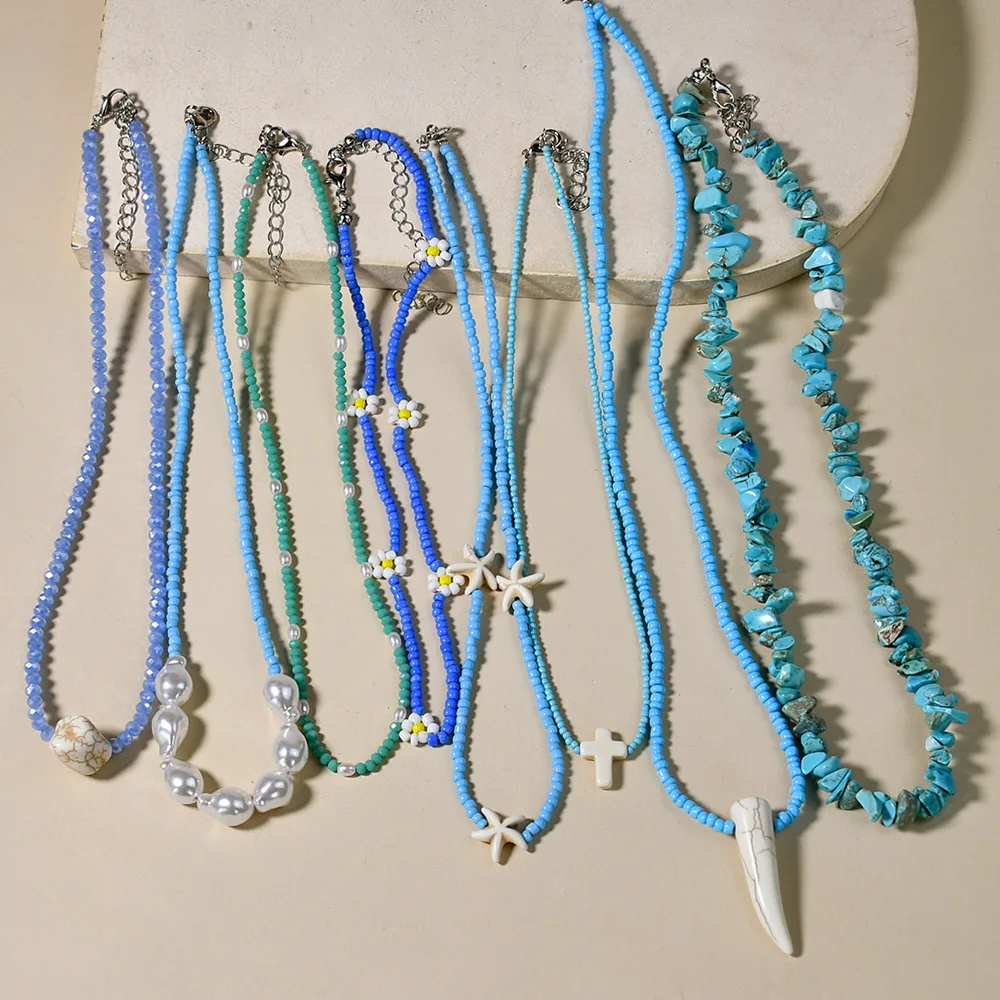 2022 Newest Western Cute Bohemian African Triple Lovely Multi Layer Turquoise Beads Necklace