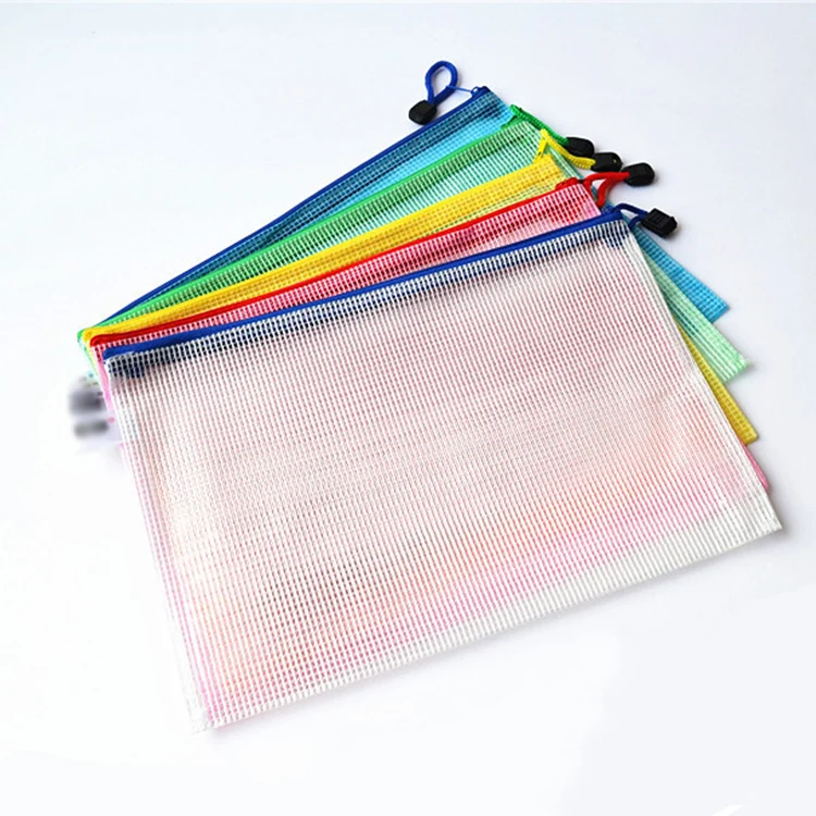 High Quality Reusable PVC mesh envelope document storage bag A4 zippered mesh file bag file folder pouch bag