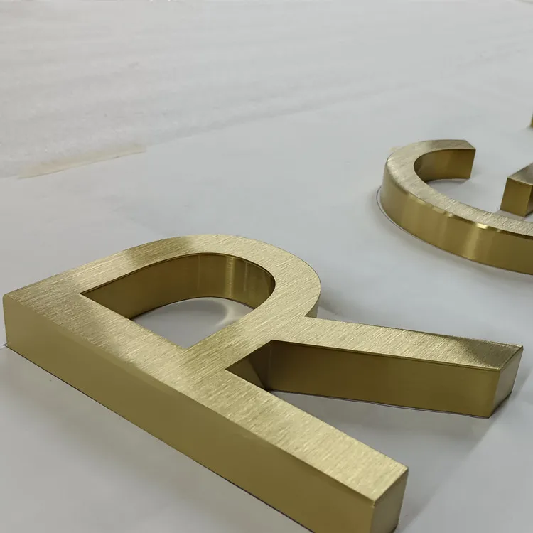 Custom Fabricated Metal Brushed Stainless Steel Gold Letters Business Signs Office Wall Logo