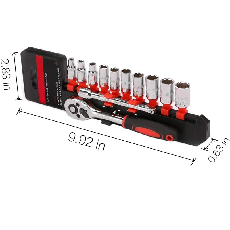 12PCS 1/4 Drive Socket Set Ratchet Wrench Combo Tools Kit Hand  Car Repair Tool box set Metric For Auto Repairing Tool Set