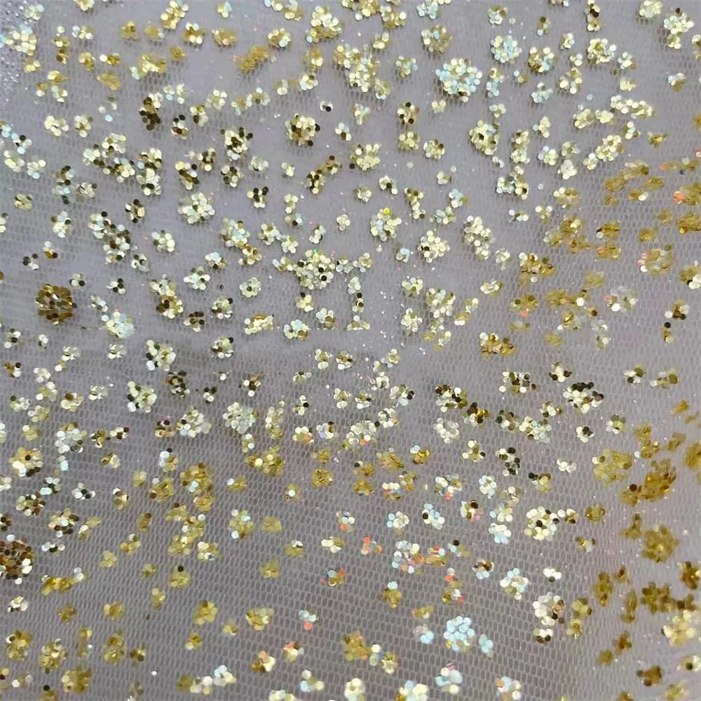 Glitter Bronzing Fabric. Gold Shiny Bridal Dress Lace Fabric. Wedding Arrangement DIY Sewing Fabric