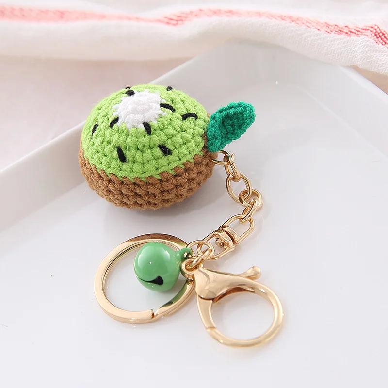 Wholesale Hand Knitted Kawaii Watermelon Orange Strawberry Fruit Food Keychain Cute Crochet Fruit Keychain Bag Charm Accessories