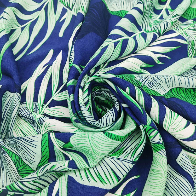 Wholesale Custom Textile Leaves Pattern Printed 100% Rayon Viscose Challis Fabric In Thailand