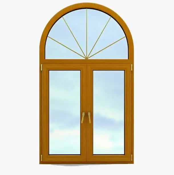 Wood texture aluminum frame curved glass windows double glazed arched windows with reflective glass