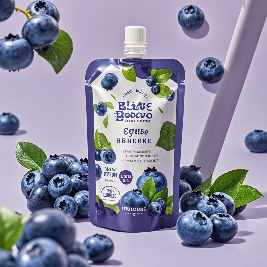 50ml 100ml 150 Ml 200ml 250ml 300ml Blueberries Juice Doypack Stand Up Water Wholesale Bag Aluminum Spout Pouch For Food Liquid