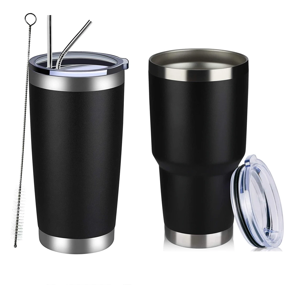 20 oz 30oz Stainless Steel Tumbler 18/8 Double Wall Vacuum Insulated Black Beer Tumbler Cups with Straw