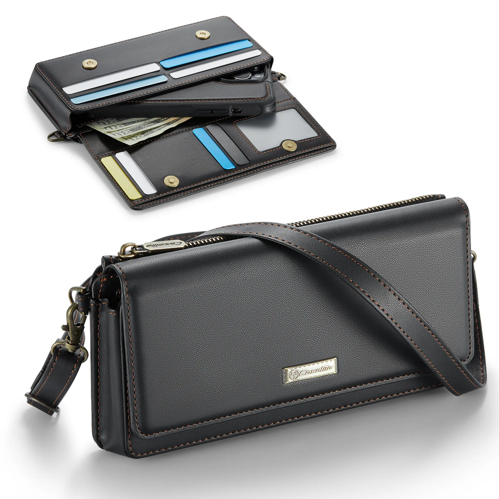 2024 New Product Fashion Lady Phone Bag for iPhone 15 Universal Crossbody Adjust Leather Money Pouch Credit Cards Pocket