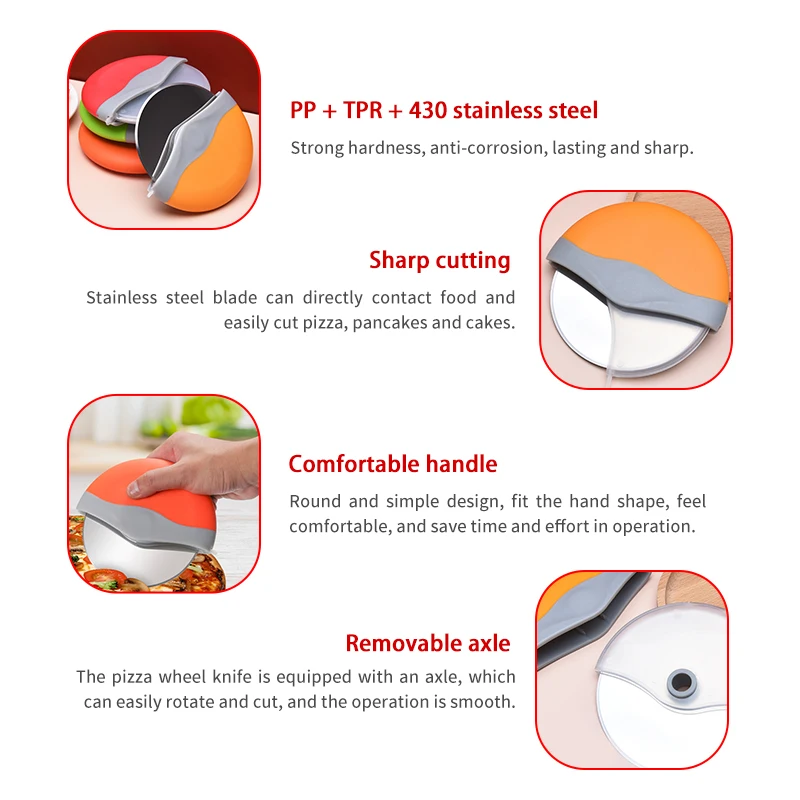 Amazon hot sale protective blade guard safe storage handheld sharp slice pizza wheel cutter with cover