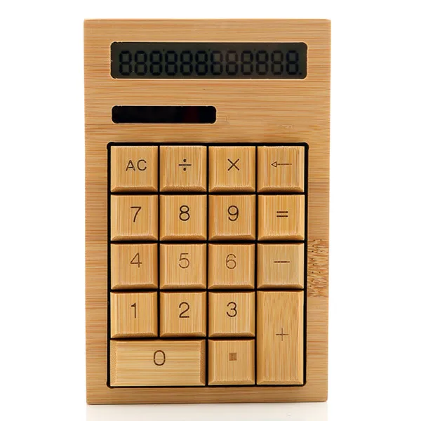 Functional Desktop Calculator Solar Power Bamboo Calculators with 12-digit Large Display Home Office School Supplies
