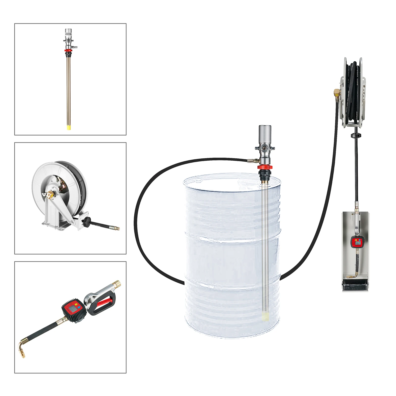 Wall Mount Pneumatic IBC Tank Barrel Lubricating Oil Drum Pump with Hose Reel Counter Meter