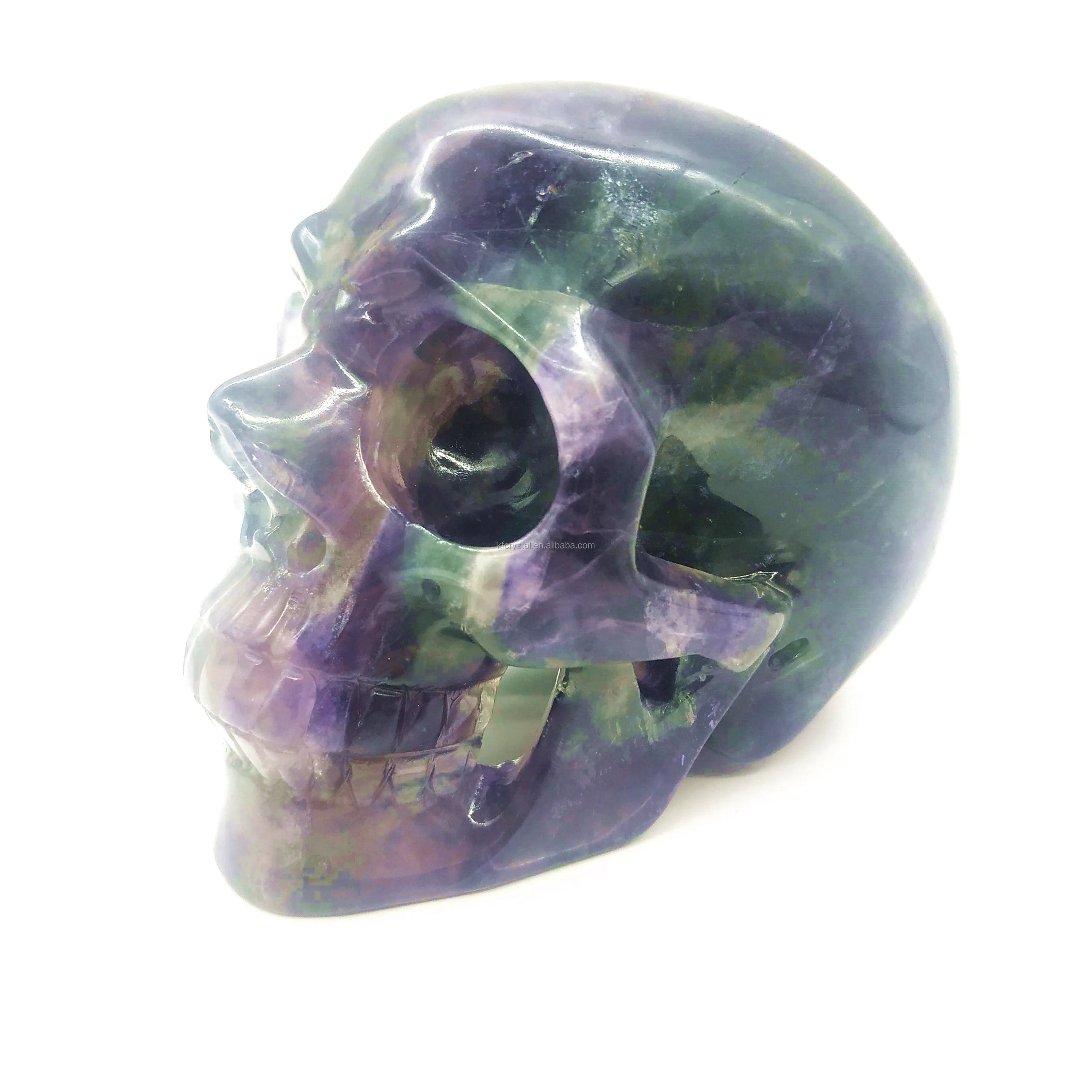 Wholesale Gemstone Natural Quartz Crystal Skulls Folk Crafts Hand Carved Rainbow Fluorite Skulls