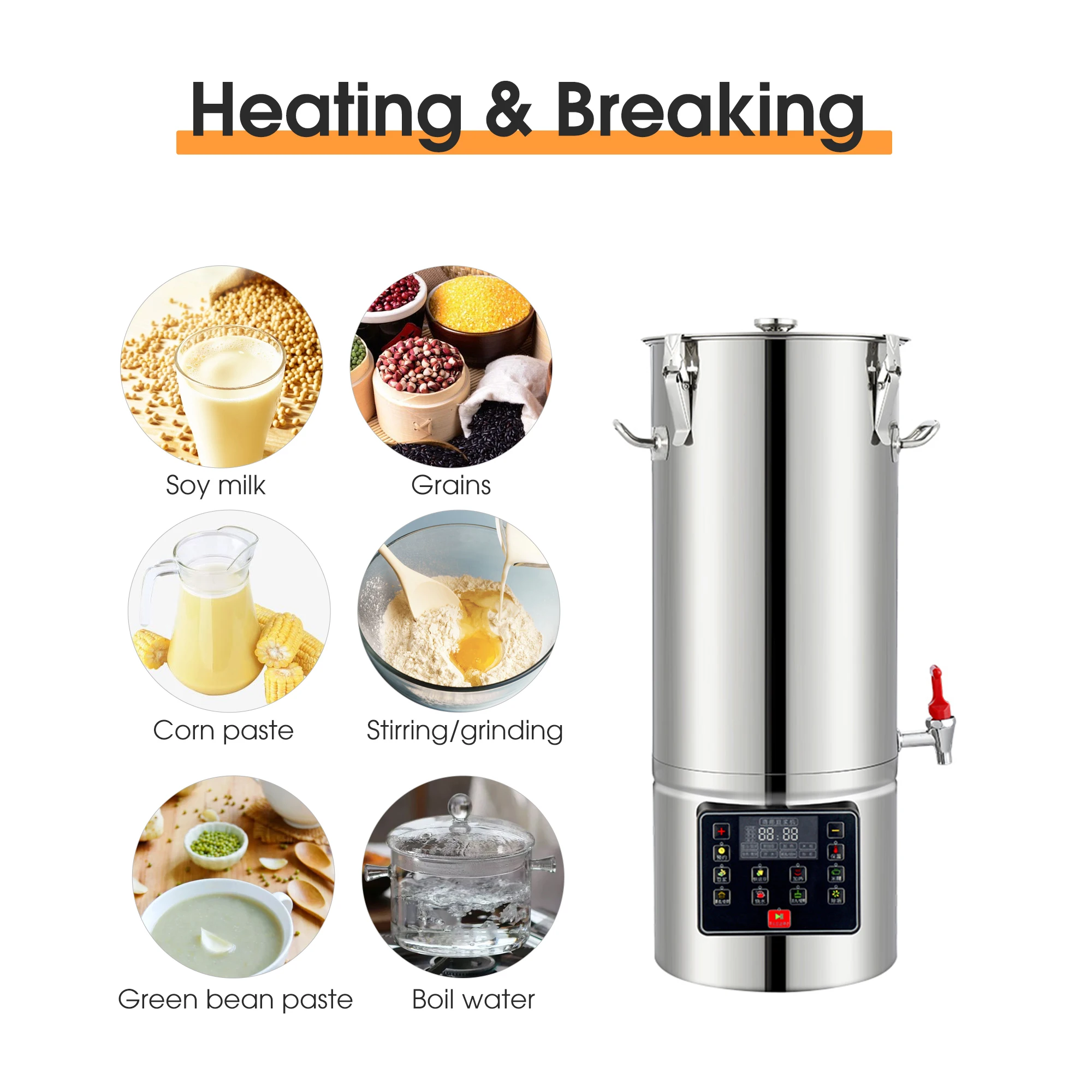 1600W Latest Version Commercial Soybean Milk Machine 18L Capacity Auto Soy Bean Maker  Soymilk Maker with Stirring and Heating F