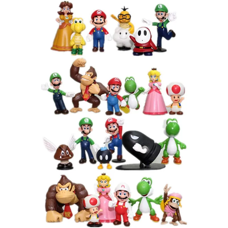 2.5 inch 8cm color box PVC Toy for Kids Gift Series Yoshi hongos Koopa Bowser Luigi figure mario toys