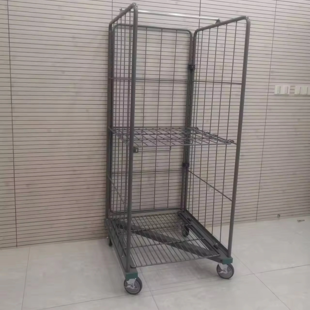 Foldable 4 doors metal  rolling containers with high quality for warehouse