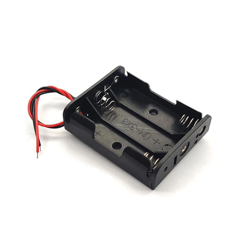 Plastic Black 4.5V 3 AA  Battery Case Holder with Wire Leads