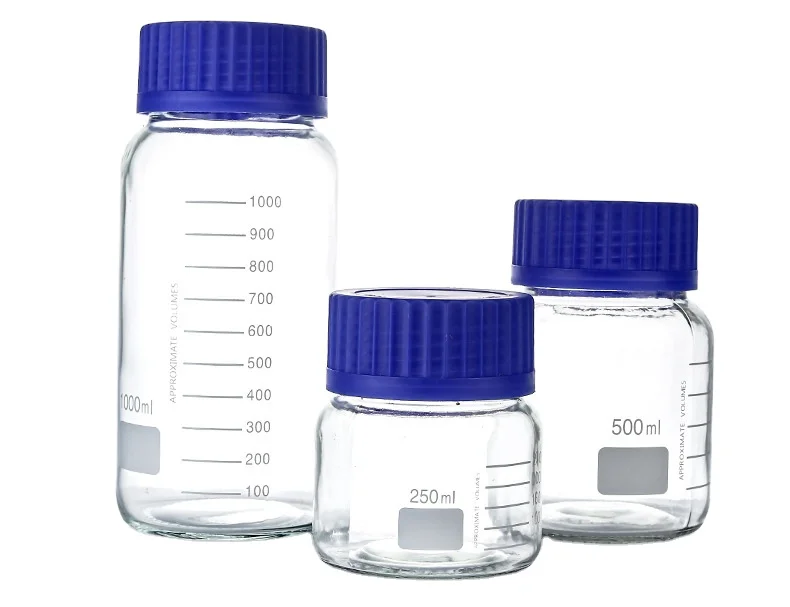 Laboratory Wide Mouth Reagent  1000ml Borosilicate Glass Media Storage Bottle Jars With Blue Screw Cap 1 Liter