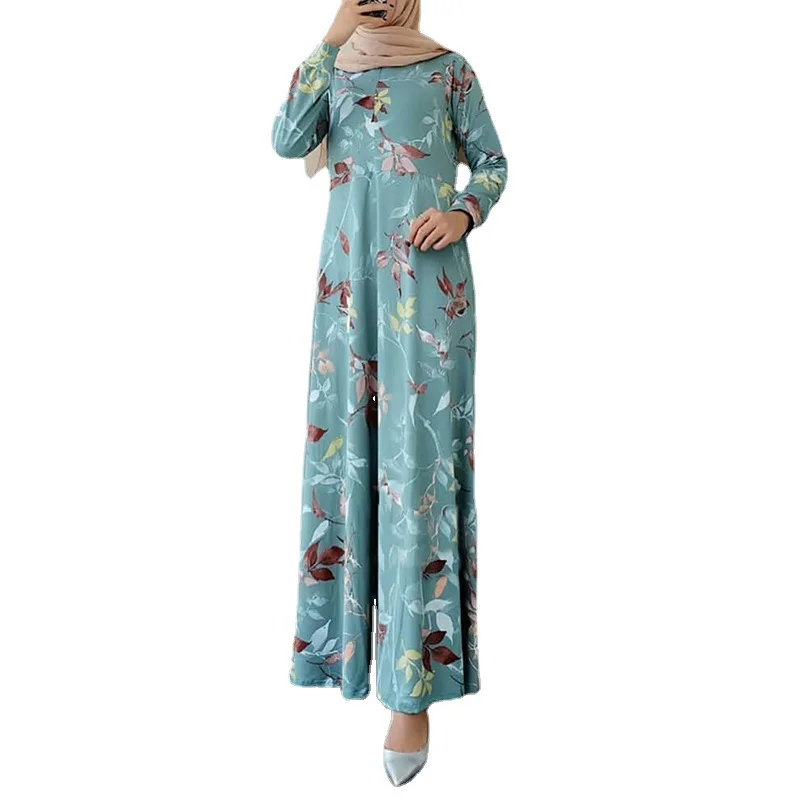 Wholesale 2022 Spring New Design Women Clothes Fashion Long Sleeve Casual Floral Muslim Long Dresses
