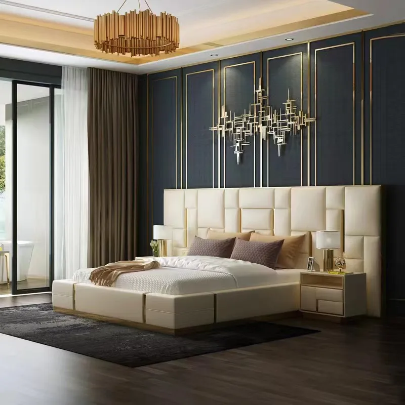 Postmodern American Luxury Bed Master Bedroom 1.8 Meters Solid Wood Wedding Bed Size Apartment Villa Bed