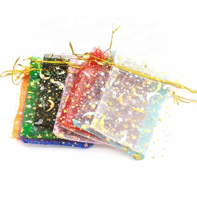 Promotional Navy Organza Bags 7x9 9x12cm Small Wedding Party Favor Candy Gift Packaging Bags Moon Star Drawstring Pouch Gift Bag