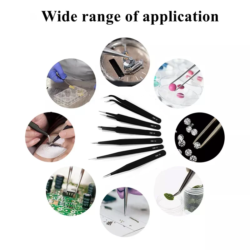 Precision black stainless tweezers ( vetus ) esd-12 esd stainless steel esd tweezer