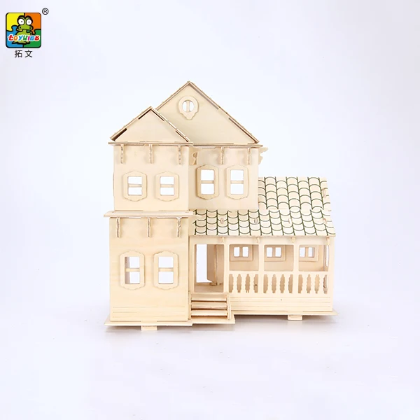 High Quality Custom 3d Model Wooden Diy Puzzles For Adults Toys Wooden villa 3d Puzzles Craft doll house model Kit For Adults