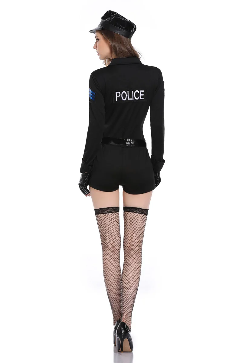 Policewoman Uniform Jumpsuit With Stockings Cap Cuffs Truncheon Halloween Costumes Club Costume Officer Sexy Suit