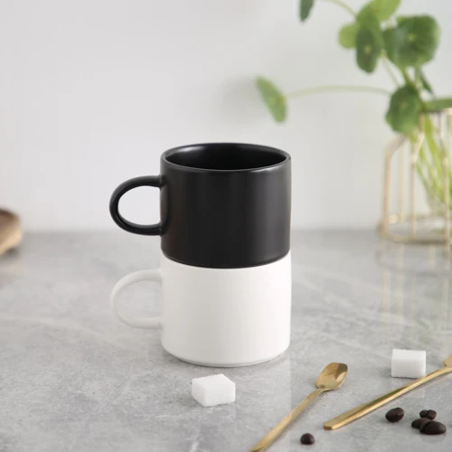 Japanese style drinkware short classic black white ceramic coffee tea cups