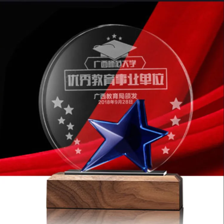 New creative k9 crystal trophy company annual celebration award ceremony commemorate staff crystal wooden shields trophy awards