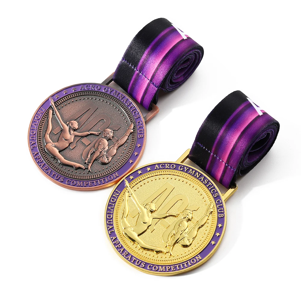 Dance race award sport rythmic embossed 3d custom metal gold gymnastics medals