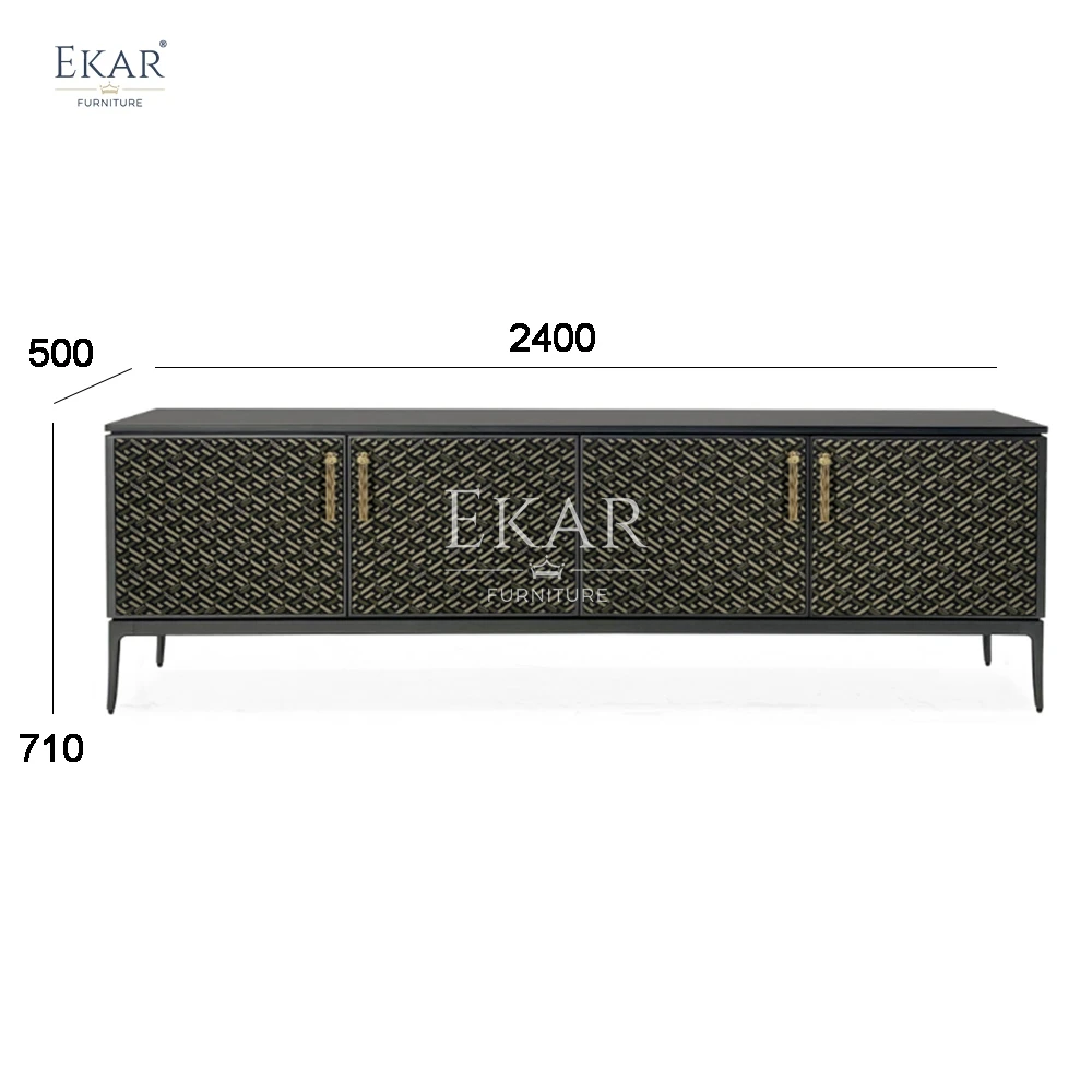 EKAR FURNITURE Modern Midnight Black Solid Cast Aluminum TV Cabinet for Living Room Bedroom Hotels and Bars