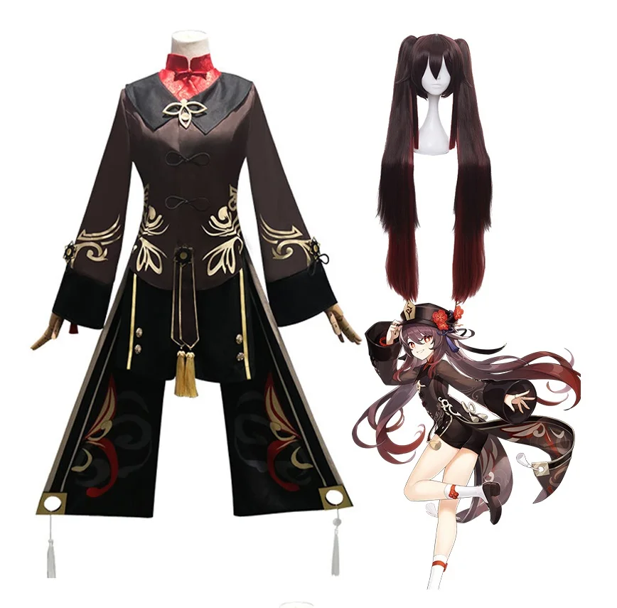 Genshin Impact Hutao Cosplay Costume Uniform Wig Cosplay Anime Game Hu Tao Chinese Style Halloween Costumes For Women girls