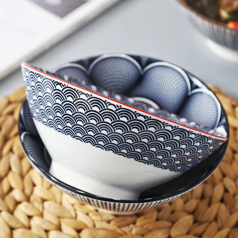 New design 7 inch hat Bowl Japanese style ramen bowl Large ceramic underglaze color home noodle bowl