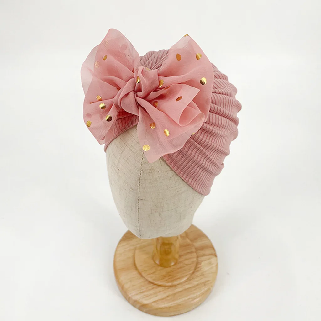 Hot Solid Color Beanies Head Wraps Kids Turban Lovely Shiny Bowknot Baby Headbands