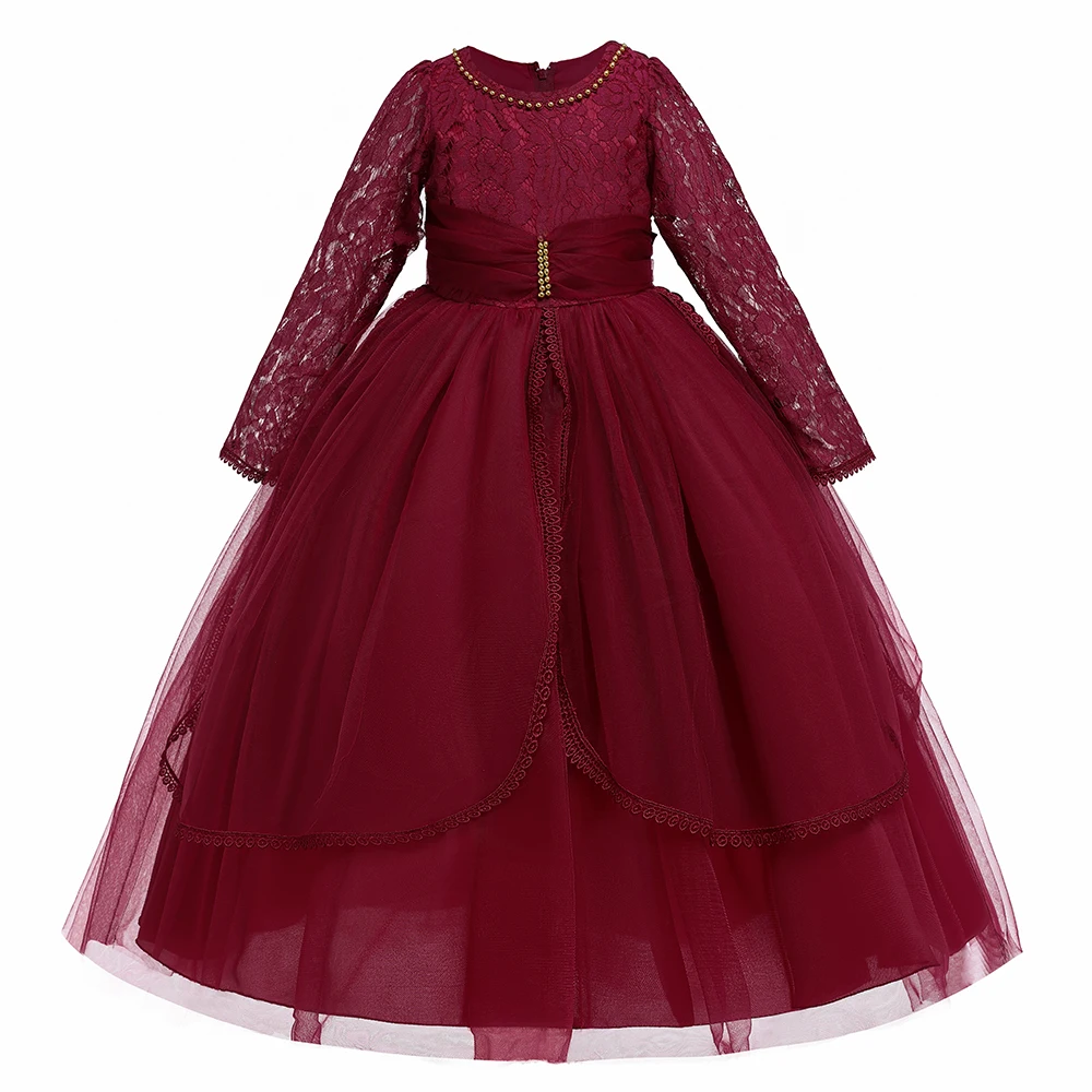 Baby Boutique Prom Dress Full-length Long Lace Sleeve Children Wedding Ball Gown