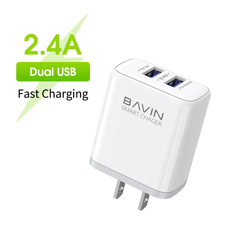 BAVIN PC829 2.4A 2USB Charger  US Plug  Mobile Phone Wall Charger With 1Meter Data cable for  Home Charger